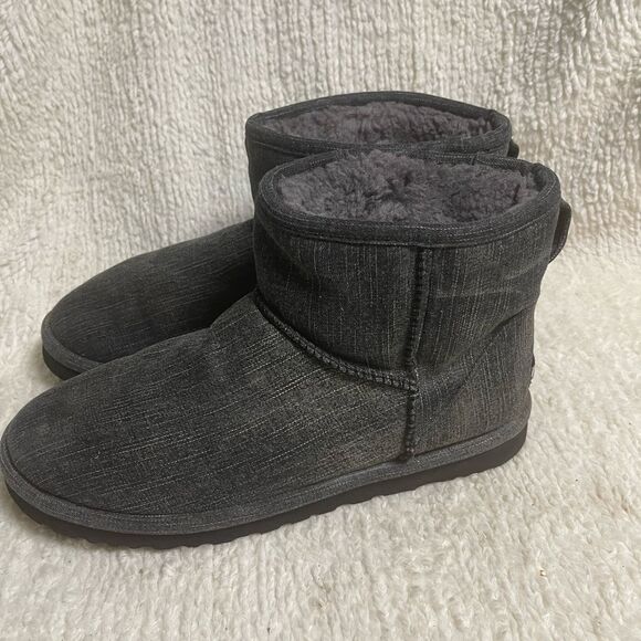 UGG  Men’s Denim Charcoal Gray slip on Ankle Boots fur lining  SZ11 main image 6